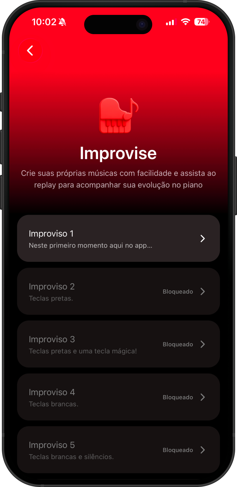 Tela inicial do PianoQueToca